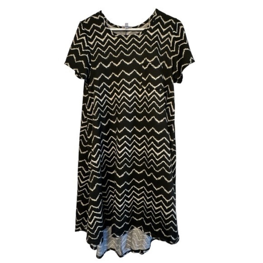 Lularoe Black Silver Chevron Carly High Low Dress Size Med EUC #7119